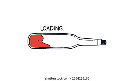 Wine bottle loading bar. Doodle download bar weekend. Color concept loading end of work week. Vector illustration isolated on white background.