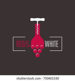 wine bottle logo. Corkscrew with wine grapes design background