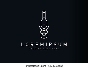 Wine bottle logo design. Icon vector illustration of bottle grapes . Modern logo design with line art style.