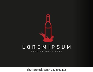 Diseño del logo de la botella de vino. Icono vectorial ilustración de la botella de vino con salpicadura. Diseño de logotipo moderno con estilo de arte lineal.