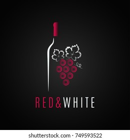 Wine bottle logo design. Red and white wine grape background