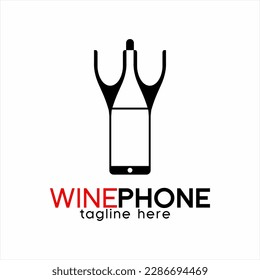 Diseño del logotipo de botellas de vino con smartphone.