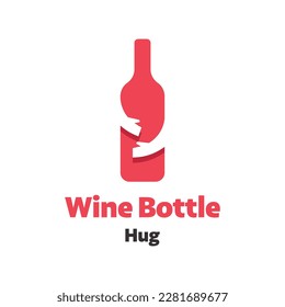 Wine bottle logo design template. Vector illustration of a bottle of wine with hands.