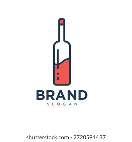 Vector de diseño de logotipo de botella de vino plano