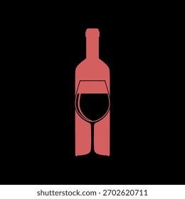Icono del logotipo de la botella de vino aislado en fondo negro