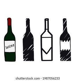 Wine bottle logo icon sign Hand drawn sketch set