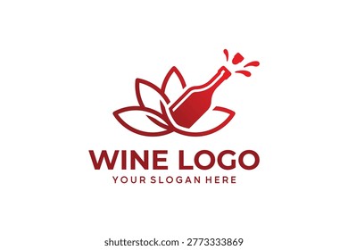 Wine Bottle Lotus Logo Design for Beverage Brand Restaurant Bar and Spa Identity