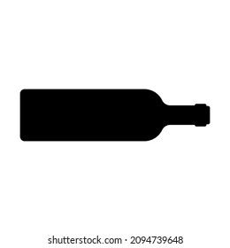 Wine bottle lying on it's side. Horizontal position. Vector illustration. Black silhouette on white background.