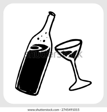 Wine Bottle and Martini Glass Pair for Modern Urban Nightlife Graphic.