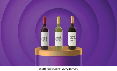 Modelación de botellas de vino con vector de ilustración de fondo