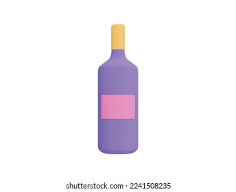 maquillaje de botellas de vino con etiqueta con dibujos animados de iconos de vectores 3d estilo mínimo