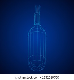 Wine bottle. Model wireframe low poly mesh vector illustration