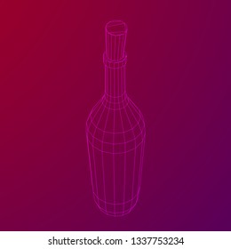 Wine bottle. Model wireframe low poly mesh vector illustration
