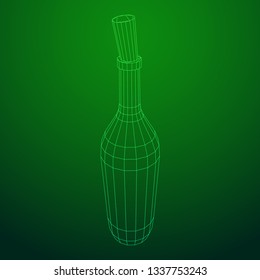 Wine bottle. Model wireframe low poly mesh vector illustration