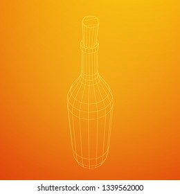 Wine bottle. Model wireframe low poly mesh vector illustration