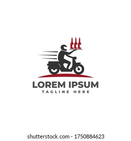 Wine bottle and motorcycle for delivery drink restaurant logo design