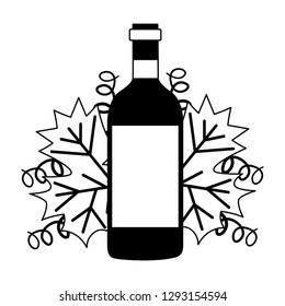 wine bottle and natural leaf