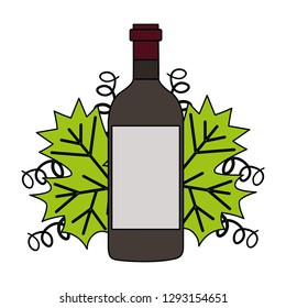 wine bottle and natural leaf