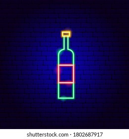 Wine Bottle Neon Sign. Vector Illustration of Drink Promotion.