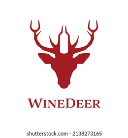 Wine bottle on deer antler logo design template. Wine icon vector illustration