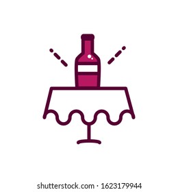 wine bottle on table celebration drink beverage icon vector illustration line and filled