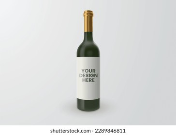 wine bottle on the white background with shadow on the wall, 3d illustartion rendering 