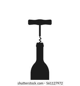 Wine bottle opener or Corkscrew with bottle icon. Vector illustration.