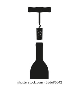 Wine Bottle Opener Icon. Corkscrew And Cork. Vector Illustration.