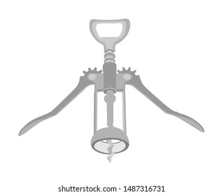 Wine bottle opener vector illustration isolated on white background. Pub and restaurant equipment for drinks. Barman and waiter tool. Corkscrew silhouette. 