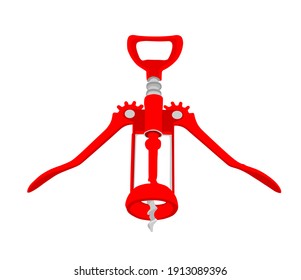 Wine bottle opener vector illustration isolated on white background. Pub and restaurant equipment for drinks. Barman and waiter tool. Corkscrew. 