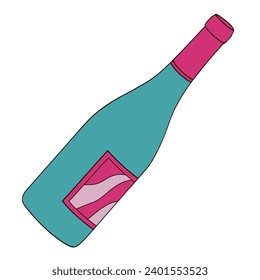 wine bottle outline color vector illustration