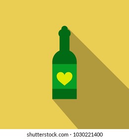 Wine bottle outline icon isolated on background with heart on bottle. Vector illustration.
