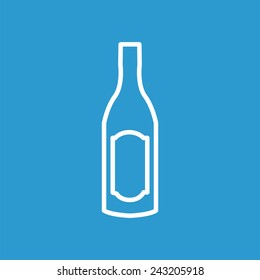 wine bottle outline icon, isolated, white on the blue background. Exclusive Symbols 