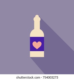 Wine bottle outline icon isolated on background with heart on bottle. Vector illustration.