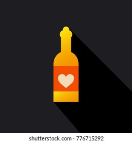 Wine bottle outline icon isolated on background with heart on bottle. Vector illustration.