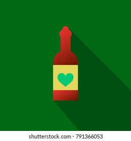 Wine bottle outline icon isolated on background with heart on bottle. Vector illustration.