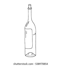 Wine bottle. Outlined on white background.
