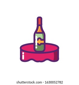 Wine bottle over table design of Winery alcohol drink beverage restaurant celebration and party theme Vector illustration