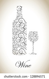 Wine bottle over vintage background vector illustration