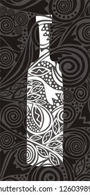 Wine bottle pattern background vector illustration black and white
