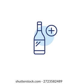 Wine bottle and plus symbol. New alcohol positions, drinking and winery. Pixel perfect, editable stroke vector icon