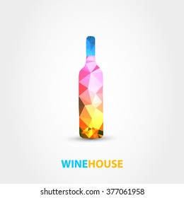diseño de polígono de botella de vino sobre fondo blanco