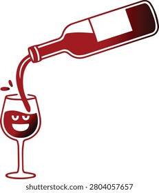 Wine Bottle Pouring into Glass Vector Illustration