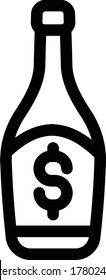 Weinflasche Preis der flachen Kontur Symbol einzeln auf weißem Hintergrund