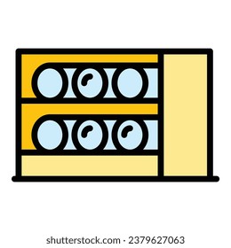 Wine bottle rack icon outline vector. Wood bar. Store winery color flat