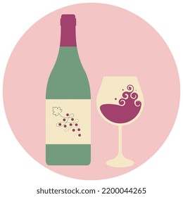 Botella de vino con vino tinto salpicado en un vaso