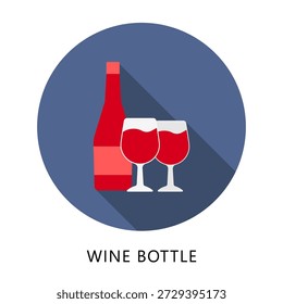 Wine Bottle Rounded Flat Color Icon, Mini Illustration Relate To Food, Gastronomy. Use For Modern Concept, Ui, Ux Web And App Development.