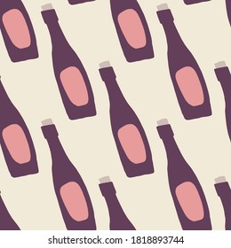 Wine bottle seamless abstract pattern. Purple glass elements with pink details on white background. Great for wallpaper, textile, wrapping paper, fabric print. Vector illustration.