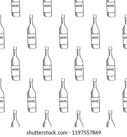 wine bottle seamless pattern isolated on white background