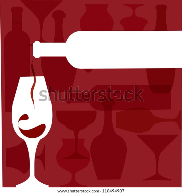Wine Bottle Serving Glass Silhouettes On Stock Vector (Royalty Free